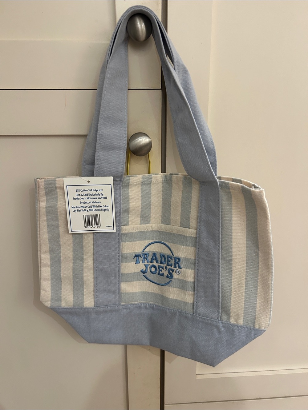 NWT Trader Joe's Blue & Cream Striped Canvas Tote